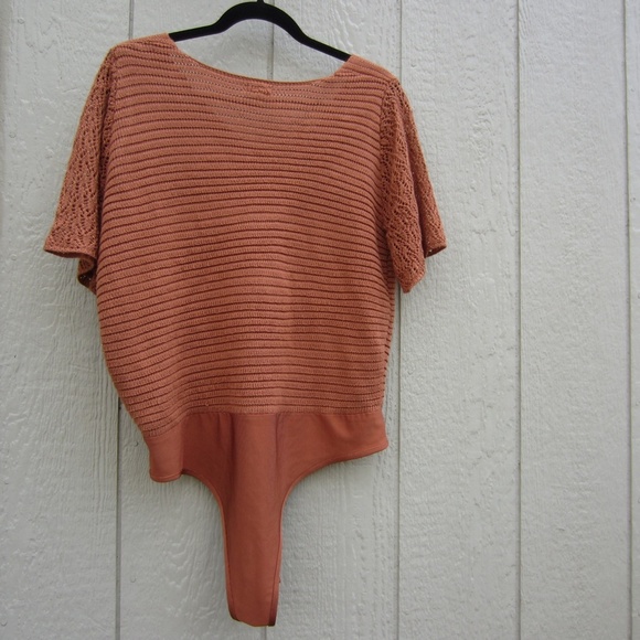 Gimmick by BKE Bodysuit XL Copper Rust Boho Knitted Sweater Cochet Comfy - Picture 5 of 16